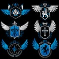 Vintage heraldry design templates, vector emblems created with b