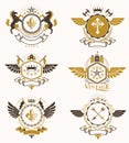 Vintage heraldry design templates, vector emblems created with b