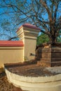 Vintage heritage architecture-compound wall oil lamp Vadakkunathan ShivaTemple Royalty Free Stock Photo