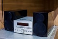 Vintage hi-fi Stereo Amplifier tuner, CD and speakers Royalty Free Stock Photo