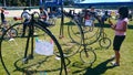 Vintage high wheel bicycle show at Canterbury Velodrome in the annual event of bicycle Classic Bicycle show.