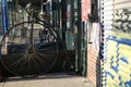 Vintage High wheel bike on a street