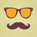 Vintage hipster background. Sunglasses reflection orange