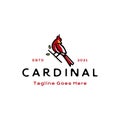 Vintage Hipster Cardinal Bird Silhouette Logo Design Vector Illustration