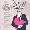 Vintage-Hipster Fashion Deer Illustration