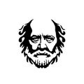 Vintage Hipster greek philosopher old man, hairstyle bald, beard and mustache logo design