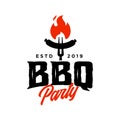 Vintage hipster Grill Barbeque invitation party barbecue bbq with crossed fork spatula and fire flame Logo design Royalty Free Stock Photo