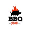 Vintage hipster Grill Barbeque invitation party barbecue bbq with crossed fork spatula and fire flame Logo design Royalty Free Stock Photo