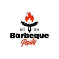 Vintage hipster Grill Barbeque invitation party barbecue bbq with crossed fork spatula and fire flame Logo design Royalty Free Stock Photo