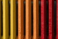 Vintage and hipster heating radiator made from cast iron close-up. Yellow, orange and red color con as a background for copy Royalty Free Stock Photo