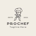 Vintage Hipster Line art Chef / Restaurant logo design inspiration vector icon illustration Royalty Free Stock Photo