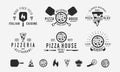 Vintage hipster logo templates and 8 design elements for pizzeria and bakery.