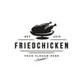 Vintage hipster retro emblem fried chicken logo