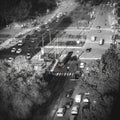 Vintage historical tramway train in black and white