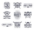 Set of isolated vintage hockey signs with puck