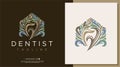 Vintage home dental logo design template. Abstract house tooth logo graphic.