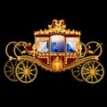 Vintage horse carriage with golden florid ornament isolated on a black background. Vector illustration. Royalty Free Stock Photo