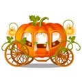 Vintage horse carriage of pumpkin with florid ornament isolated on white background. Sketch for a poster or card for the