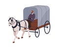 Vintage horse cart. Historic transport, old vehicle of 19th century. Coachman driving stallion. Coach victorian carriage Royalty Free Stock Photo