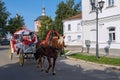 A vintage horse-drawn carriage on the street of Suzdal. Russia Royalty Free Stock Photo