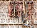 Vintage Horse harnesses on a wooden wall Royalty Free Stock Photo