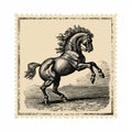 Vintage Horse Post Stamp: Mende Art, Wimmelbilder, Figura Serpentinata Royalty Free Stock Photo