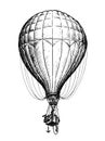 Vintage hot air balloon with basket isolated on white background. Travel, adventure, flight in sky vector illustration Royalty Free Stock Photo