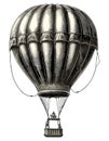 Vintage hot air balloon engraving. Old aerostat retro sketch vector illustration, antique airship with basket hand drawn Royalty Free Stock Photo