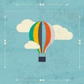 Vintage hot air balloon in the sky vector. illustration. Background. Greeting card. Poster template in retro style.