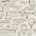 Vintage hot air balloons floating in the sky. Trendy seamless background, wallpaper. Monochrome in shades of sepia. Royalty Free Stock Photo