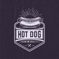 Vintage hot dog logo. Fast food illustration Royalty Free Stock Photo