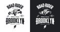 Vintage hot rod black and white tee-shirt isolated vector logo.