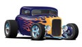 Vintage Hot Rod Car With Classic Flames Isolated Vector Illustration