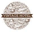 Vintage hotel banner with ribbon monochrome sketch