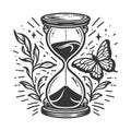 Vintage Hourglass Butterflies Engraving vector