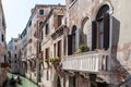 Vintage house with a balcony decorated Royalty Free Stock Photo