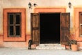 Vintage house with beautiful wooden door. Tequisquiapan, Mexico. Magic Town.