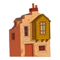 A Vintage House, isolated vector illustration. Cartoon picture of a countryside building with shabby walls. Drawn house.