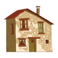 A Vintage House, isolated vector illustration. Cartoon picture of a countryside building with shabby walls. Drawn house.