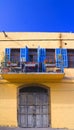 Vintage architecture of wood doors and Blue windows Jaffa Israel Royalty Free Stock Photo