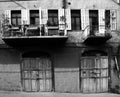 Vintage architecture of wood doors and Blue windows Jaffa Israel Royalty Free Stock Photo