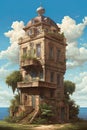 Vintage house on sea island, scenery of old surreal home, generative AI Royalty Free Stock Photo