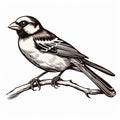 Vintage House Sparrow Engraving: Dark Academia Halloween Clipart