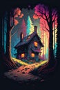 Vintage House In Wild illustration Royalty Free Stock Photo