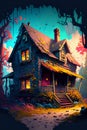 Vintage House In Wild illustration Royalty Free Stock Photo