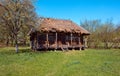 Vintage houses in the Ukrainian village in the spring. Royalty Free Stock Photo