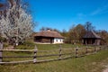 Vintage houses in the Ukrainian village in the spring. Royalty Free Stock Photo