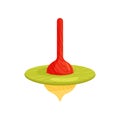 Vintage Humming Top. Small Wooden Whirligig Toy. Children Item For Play On The Ground. Flat Vector Icon