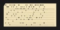 Vintage IBM punch card for electronic calculated data processing machines. Retro punchcard for input and storage in