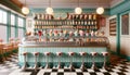 Vintage Ice Cream Parlor with Retro Decor and Checkered Flooring